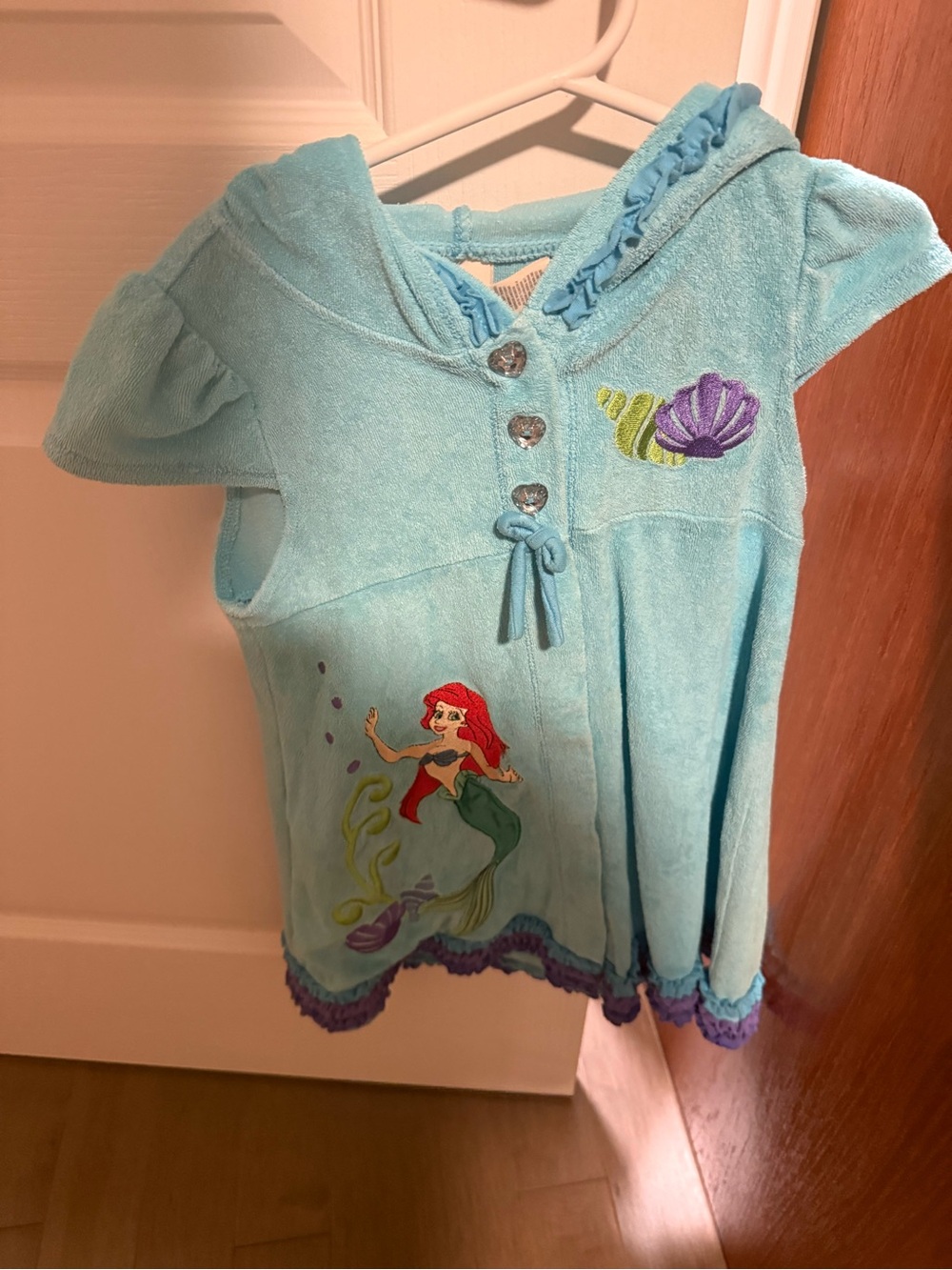 Vintage Disney Ariel Hooded Terry Dress with Purple Trim size 5:6